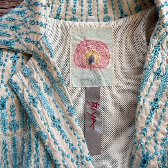 Biya Johnny Was 100% Silk embroidered blue and white blazer suit jacket | Small - Picture 3 of 5